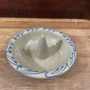 Hartstone Pottery USA Apple Baker Dish with Blue Accents Initials DW on Rim